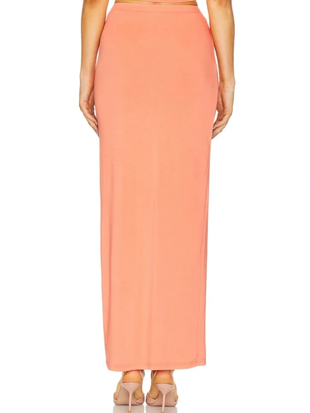 Good American Coral Maxi Skirt with Front Ring Detail